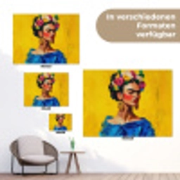 Frida Kahlo - Vrouw - Geel - Blauw - Bloemen tuinposter los doek klein -Xsfeer9_DE