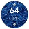 Blauwe rozen - Modern Naambord Rond klein -3d