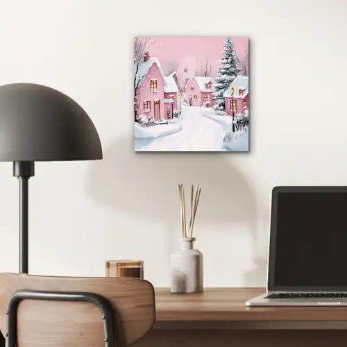 Kerstdorp - Roze - Winter - Sneeuw - Huizen aluminium wit klein -sfeer5