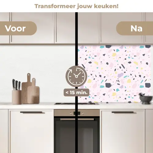 Terrazzo -  Patroon - Zacht - Snoep keuken achterwand 2 middel 871 -voor-na2_NL
