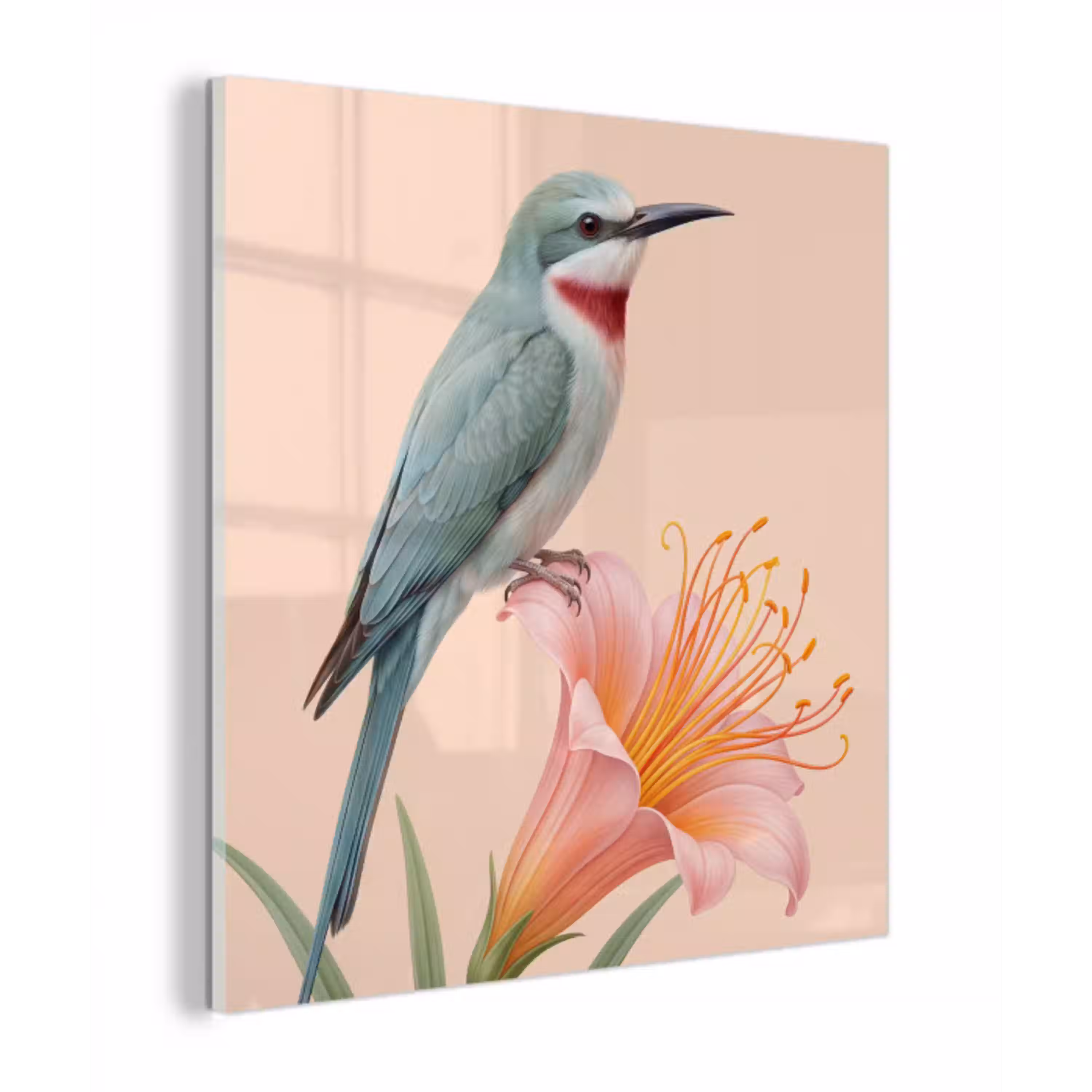 Vogel - Bloem - Natuur - Roze plexiglas 5mm klein -z3d