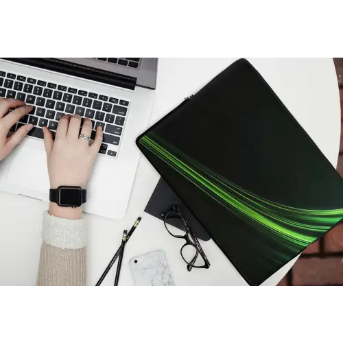 Gaming - Lijnen - Boog - Groen laptophoes neopreen klein -bureau