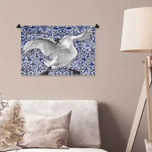 Zwaan - Kunst - Delfts blauw - Schilderij - Oude meesters Wandkleed katoen klein -sfeer4
