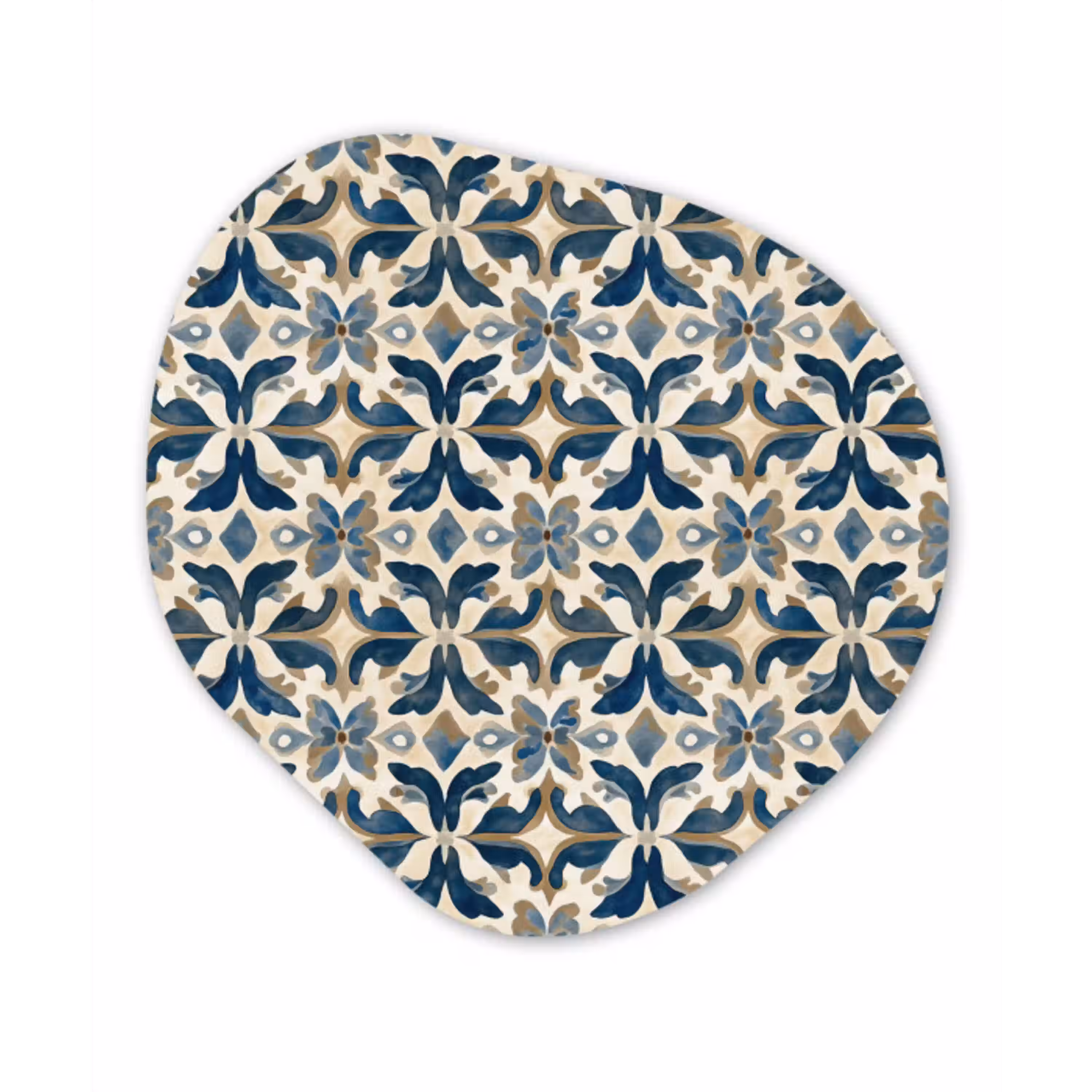 Tegel - Patroon - Blauw - Beige Wandcirkel Organisch Forex 3mm klein 629 -3d