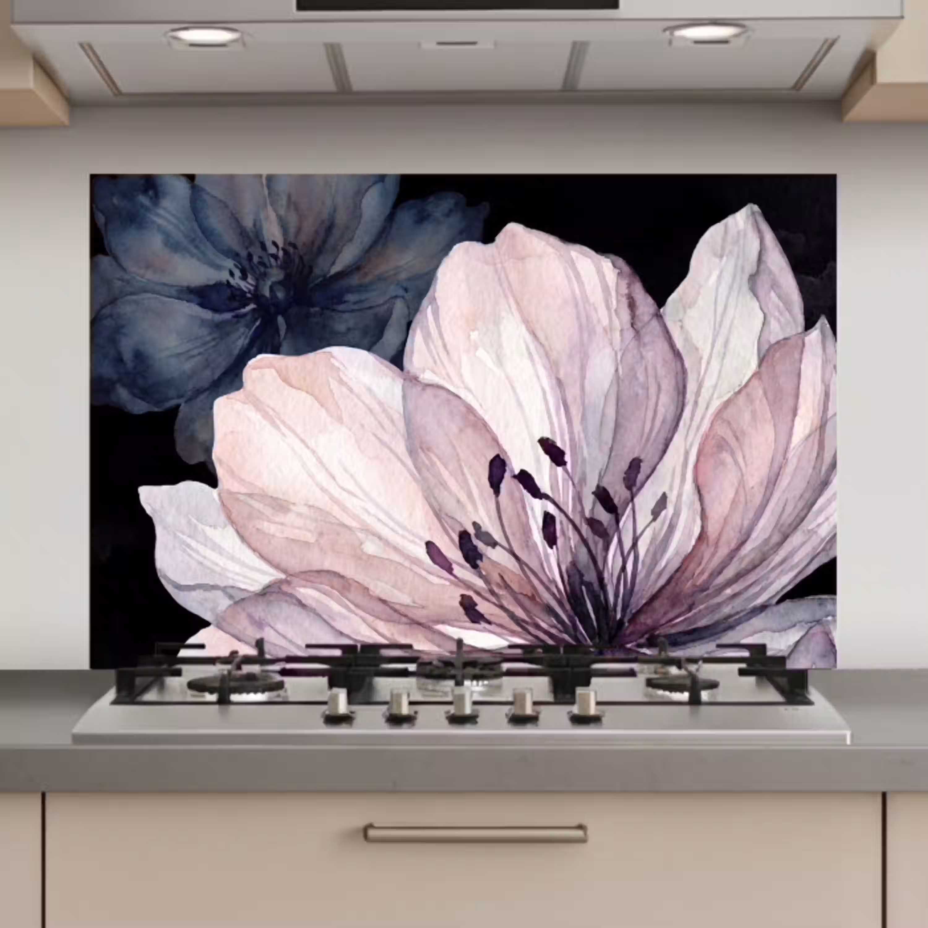 Bloemen - Aquarel - Modern - Roze - Donker keuken achterwand spatscherm klein -3d_website