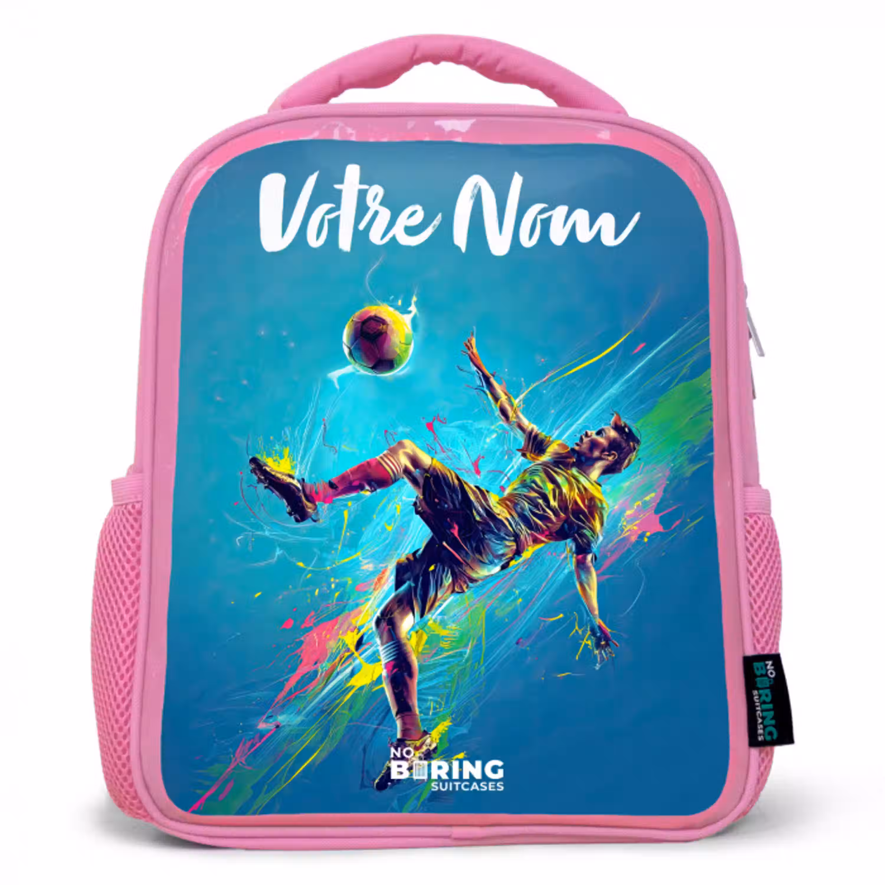 Neon - Voetbal - Schop - Kleurrijk Kinderrugzak - Roze middel -3d