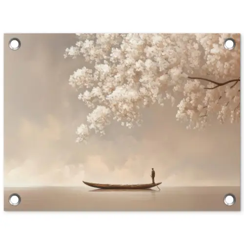 Bloesems - Wit - Boot - Minimalistisch tuinposter los doek klein -3d