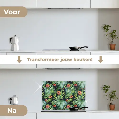 Tropical - Bloemen - Bladeren - Jungle keuken achterwand spatscherm klein -voor_na_NL