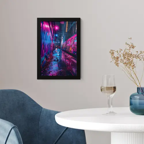 Stad - Neon -  Nacht - Roze - Graffiti fotolijst zwart zonder passe partout klein -sfeer4