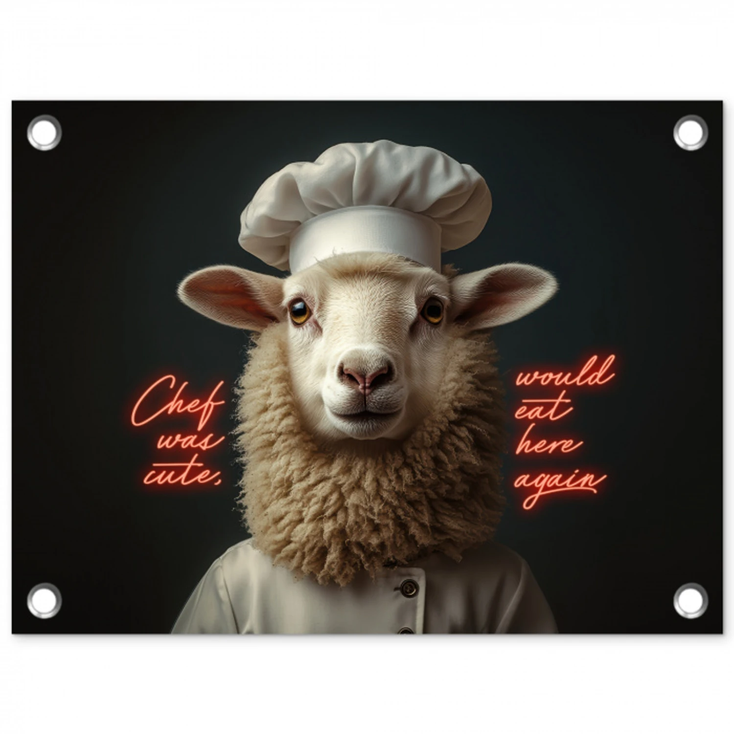 Schaap - Kokskleding - Neon - Quote tuinposter los doek klein -3d