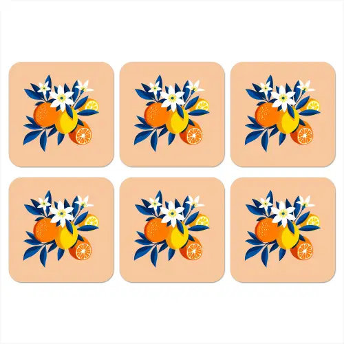 Illustratie - Sinaasappels - Donkerblauw - Bloemen onderzetter kurk middel -3d