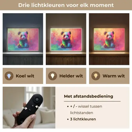 Panda - Dieren - Kleurrijk - Neon Light Box met batterij (Wandlamp kind) middel -USP_lichtkleurNL