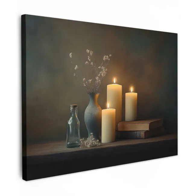 Canvas schilderij - Kaarsen - Stilleven - Rustiek - Boeken