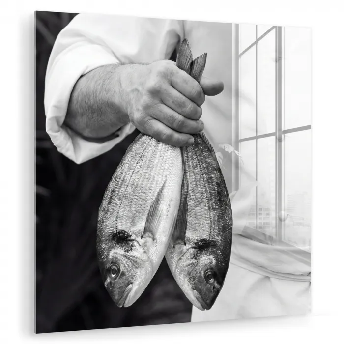 Vissen - Chef - Zwart - Wit plexiglas 5mm klein -zzzproduct_nieuw