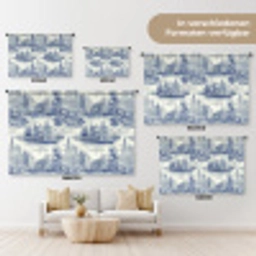 Huizen - Bomen - Water - Vogels - Blauw Wandkleed katoen klein 269 -tsfeer8_DE