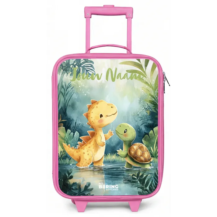 Dino - Schildpad - Jungle Kinderkoffer - Roze klein -zz3dotto