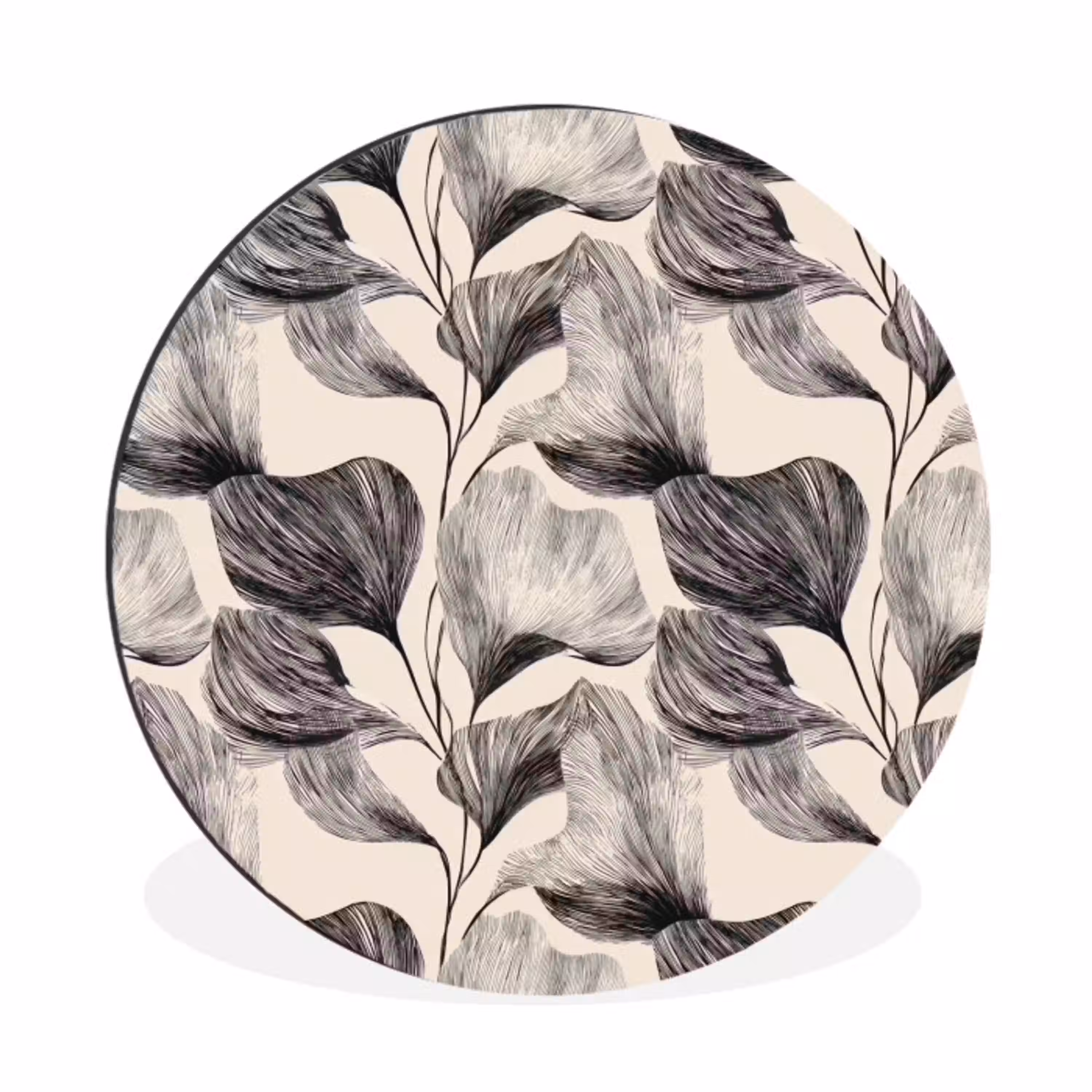 Botanisch - Bladeren - Zwart Wandcirkel aluminium klein 190 -3d