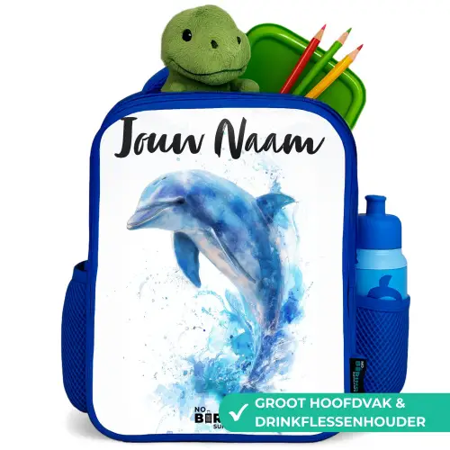 Springende blauwe dolfijn Kinderrugzak - Blauw middel -inhoud_NL