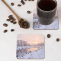 Rivier - Winter - Landschap - Sneeuw - Zonsopgang onderzetter kurk middel -sfeer2