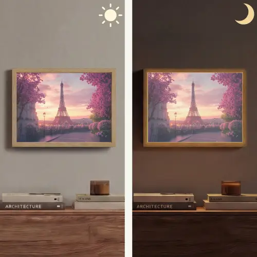 Eiffeltoren - Parijs - Roze Light Box met batterij (Wandlamp) middel -sfeer3