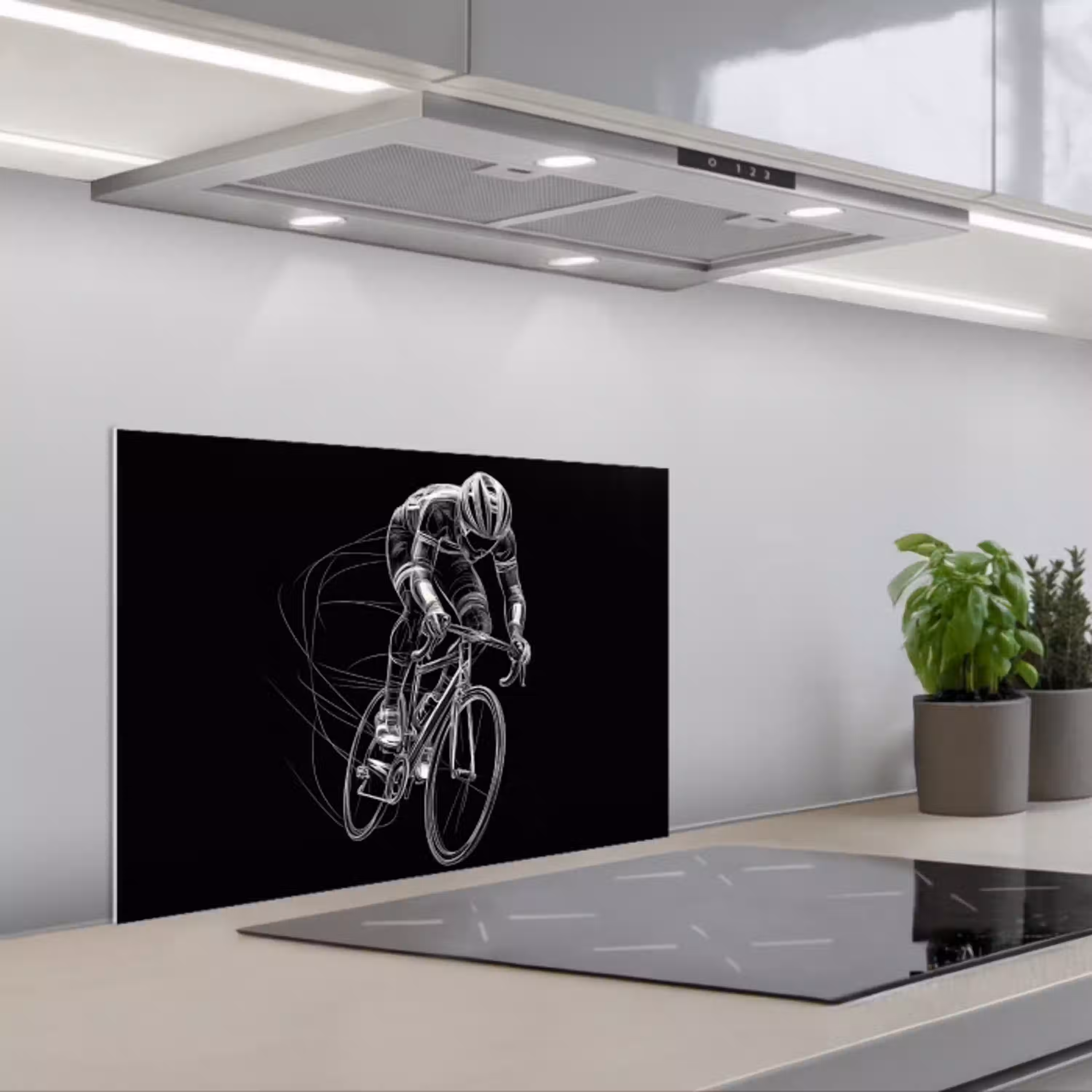 Lijntekening - Wit - Wielrennen - Snelheid keuken achterwand spatscherm klein -3d_schuin
