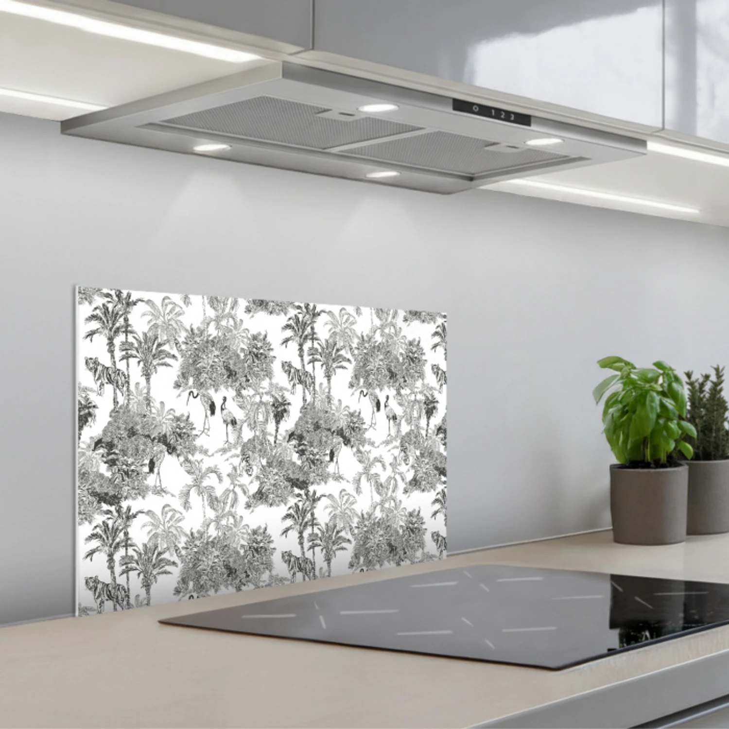 Tijger - Jungle - Patroon - Grijs keuken achterwand spatscherm klein 900 -3d_schuin