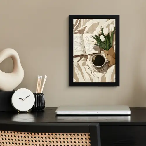 Boek - Illustratie - Tulpen - Koffie fotolijst zwart zonder passe partout klein -sfeer1