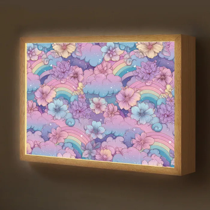 Regenbogen - Bloemen - Kleurrijk - Wolken Light Box met batterij (Wandlamp kind) middel -z3d_website