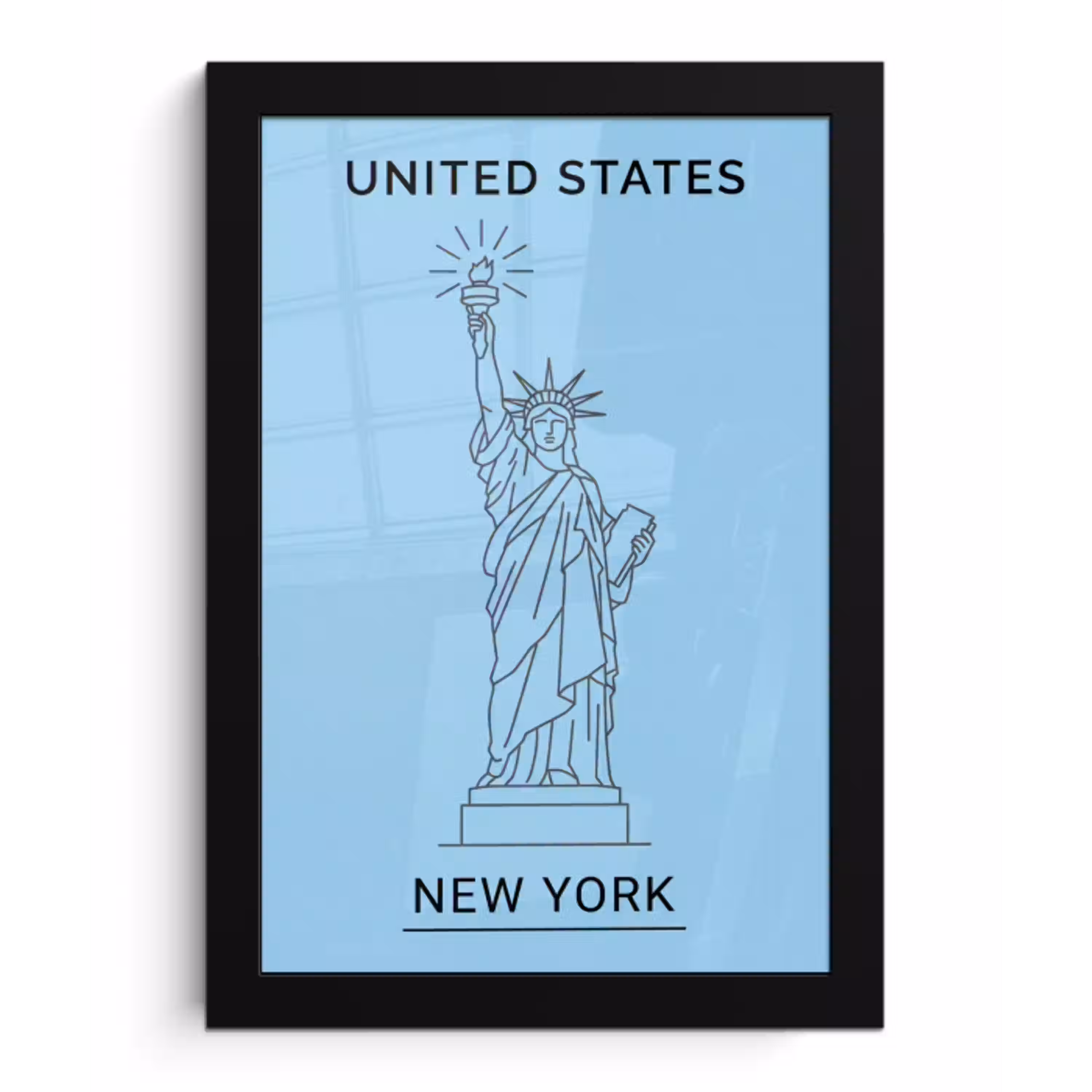 Monument - Vrijheidsbeeld - New York - Minimalistisch - Blauw fotolijst zwart zonder passe partout klein -3d