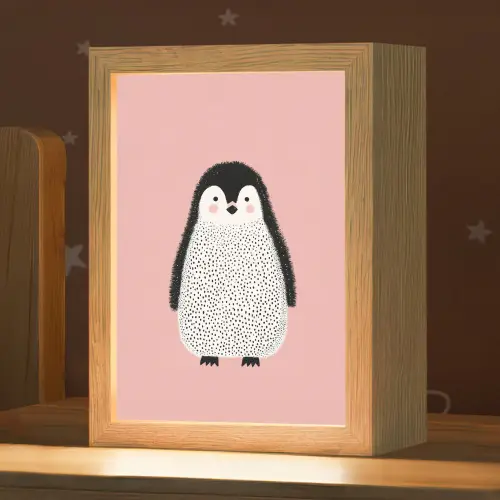 Pinguïn - Stippen - Minimalistisch - Roze Light Box met kabel klein -zzz_3d_website