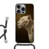 Leeuwin - Bloemen - Wit - Goud Hoesje iPhone 16 Pro Max met koord klein -3d
