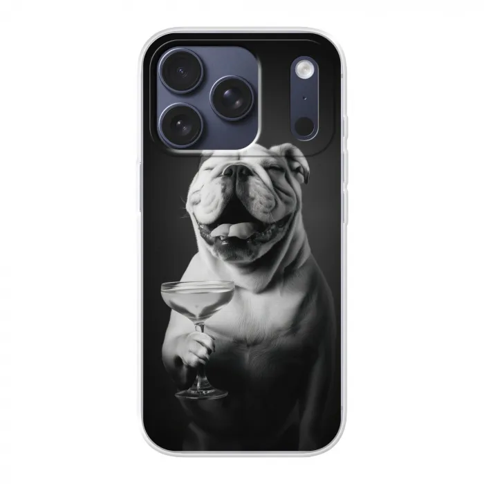 Buldog - Hond - Glas Telefoonhoesje iPhone 17 Pro klein -3d