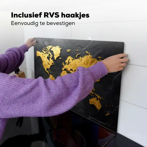 Wereldkaart - Goud - Steen Inductie beschemer met haakjes klein -ky-ophangen-nl