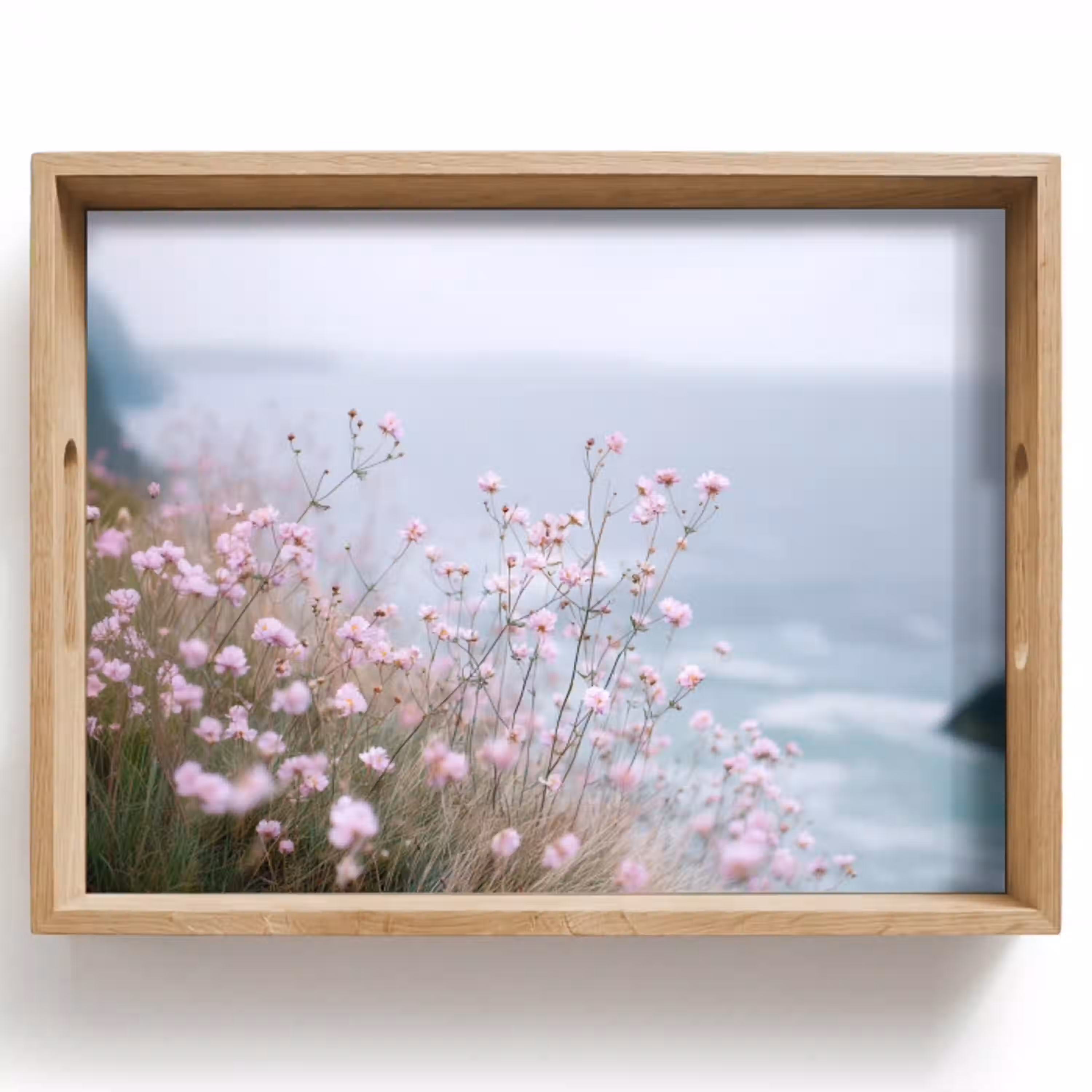 Klif - Bloemen - Zee - Roze Dienblad Rechthoek middel -z3d_shopping