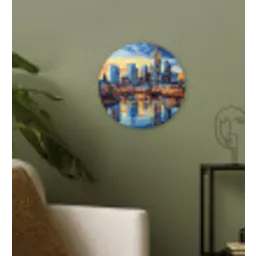 Zonsondergang Frankfurt - Stad - Skyline - Water Wandcirkel kunststof plaat 5mm dik klein -sfeer3