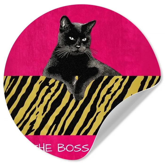 Kat - Baas - Roze - Tijgerprint Wandcirkel behangsticker klein -3d