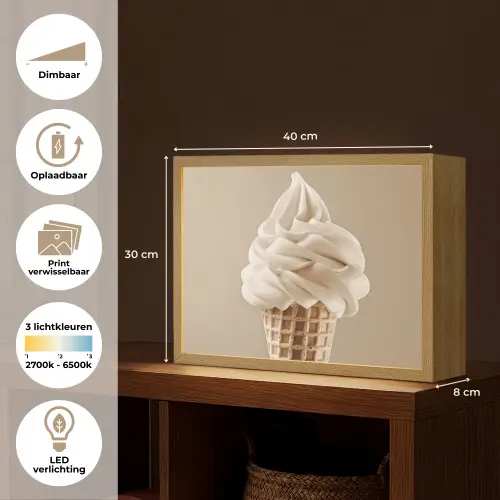 IJs - Softijs - Romig - Hoorntje - Beige Light Box met batterij (Wandlamp) middel -USP_websiteoverzichtNL