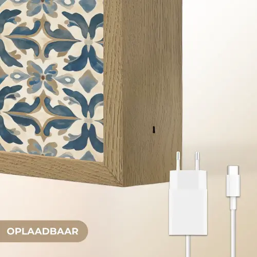 Tegel - Patroon - Blauw - Beige Light Box met batterij (Wandlamp) middel 907 -USP_websiteoplaadbaarNL