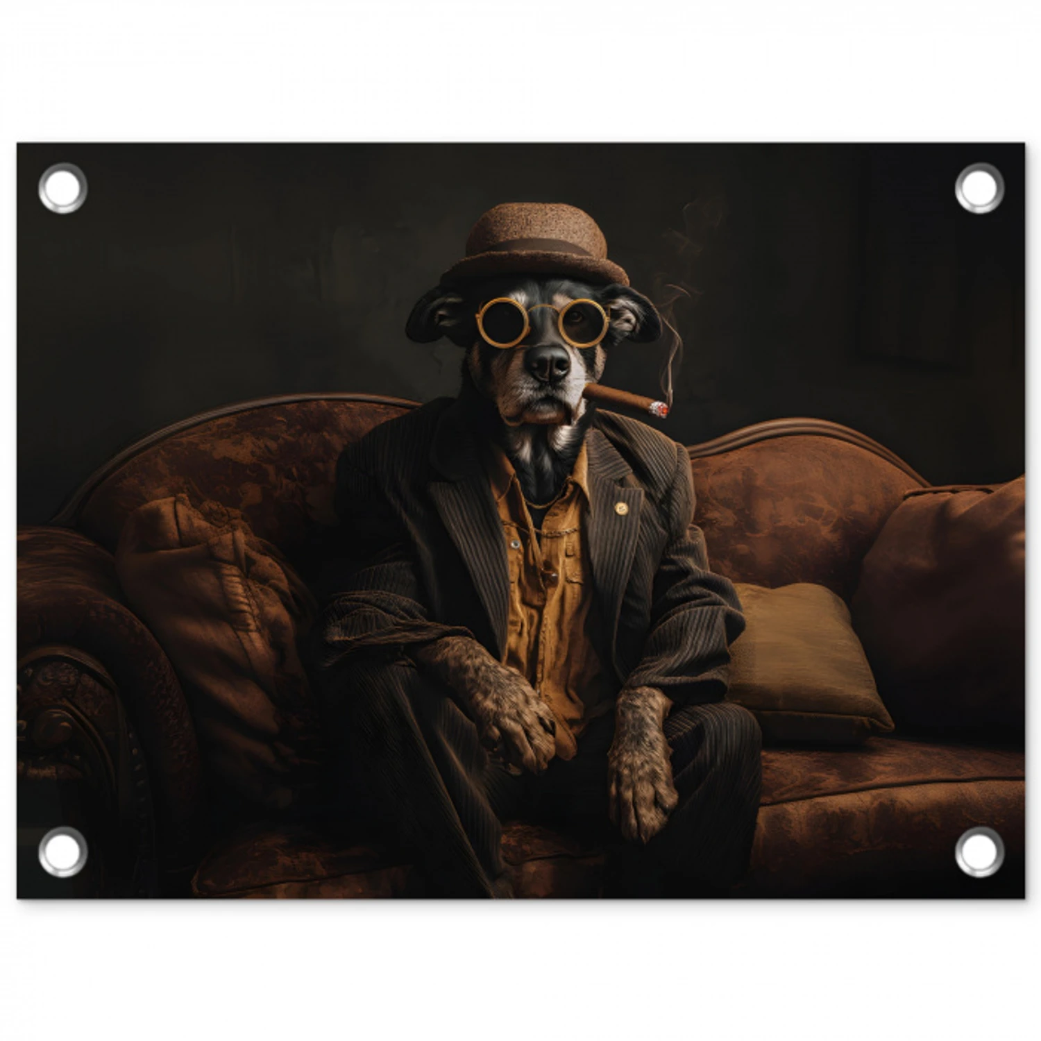 Hond - Sigaar - Hoed - Pak tuinposter los doek klein -3d