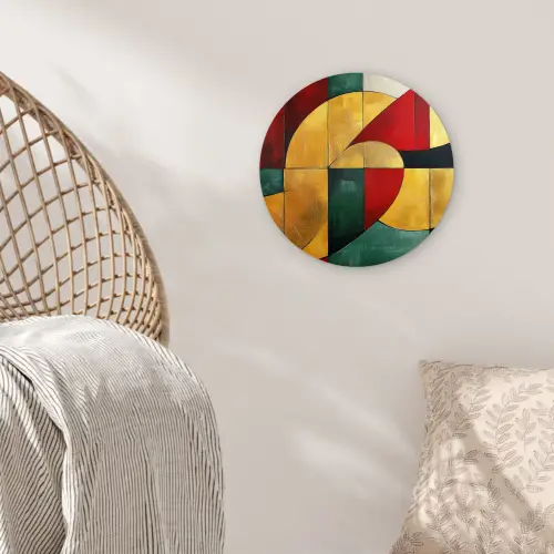 Abstract - Kerst - Goud - Rood - Groen Wandcirkel kunststof plaat 5mm dik klein -sfeer5