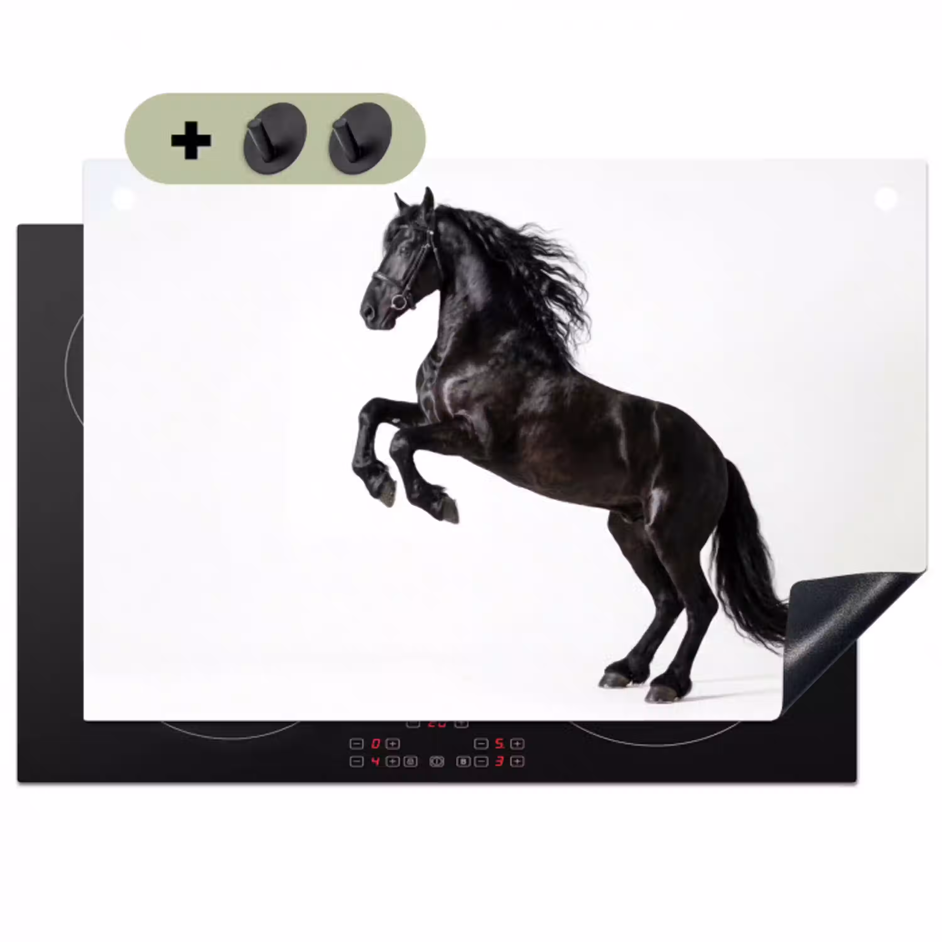 Zwart - Paard - Portret Inductie beschemer met haakjes klein -3d