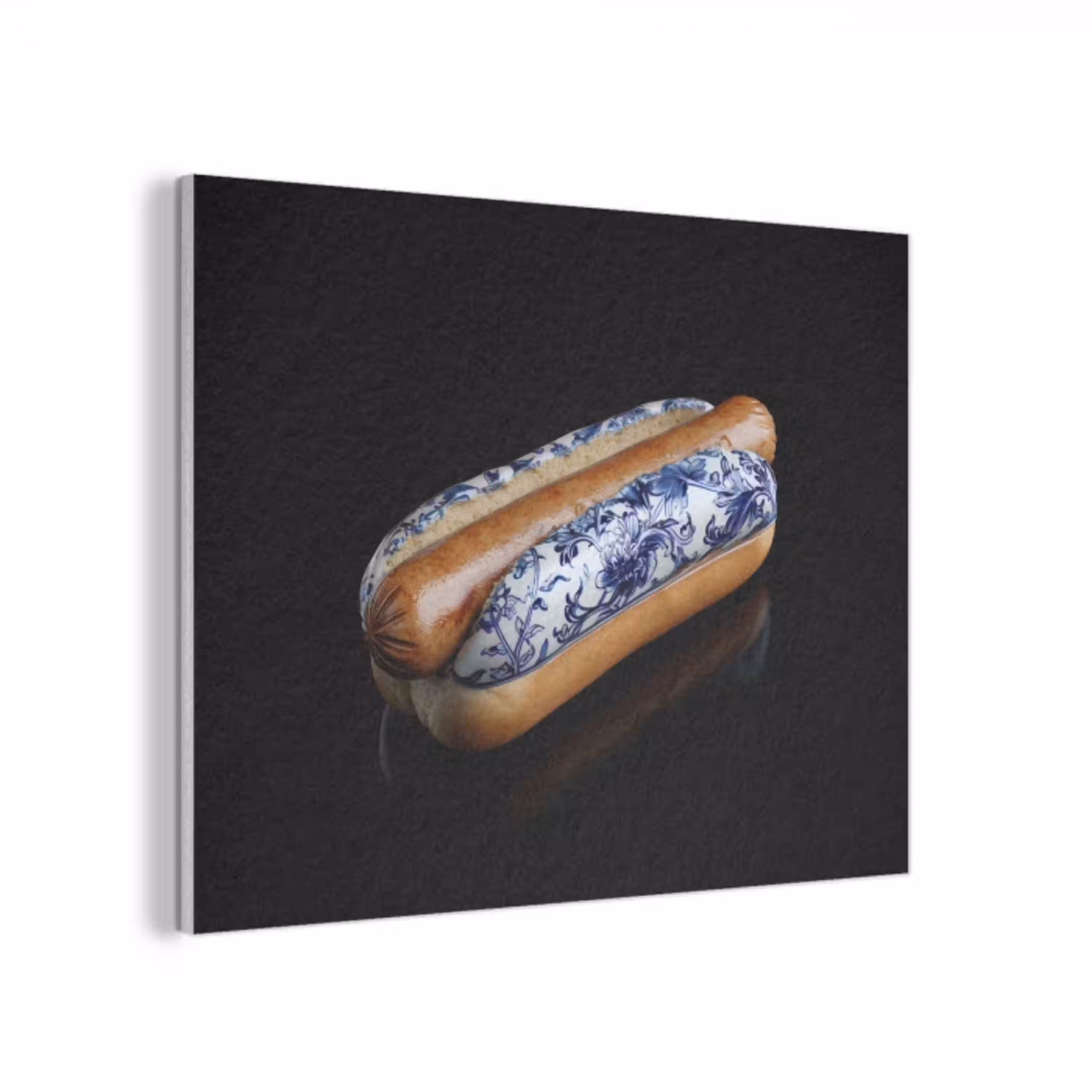 Hotdog - Porselein - Delfts blauw - Eten PET vilt klein -3d