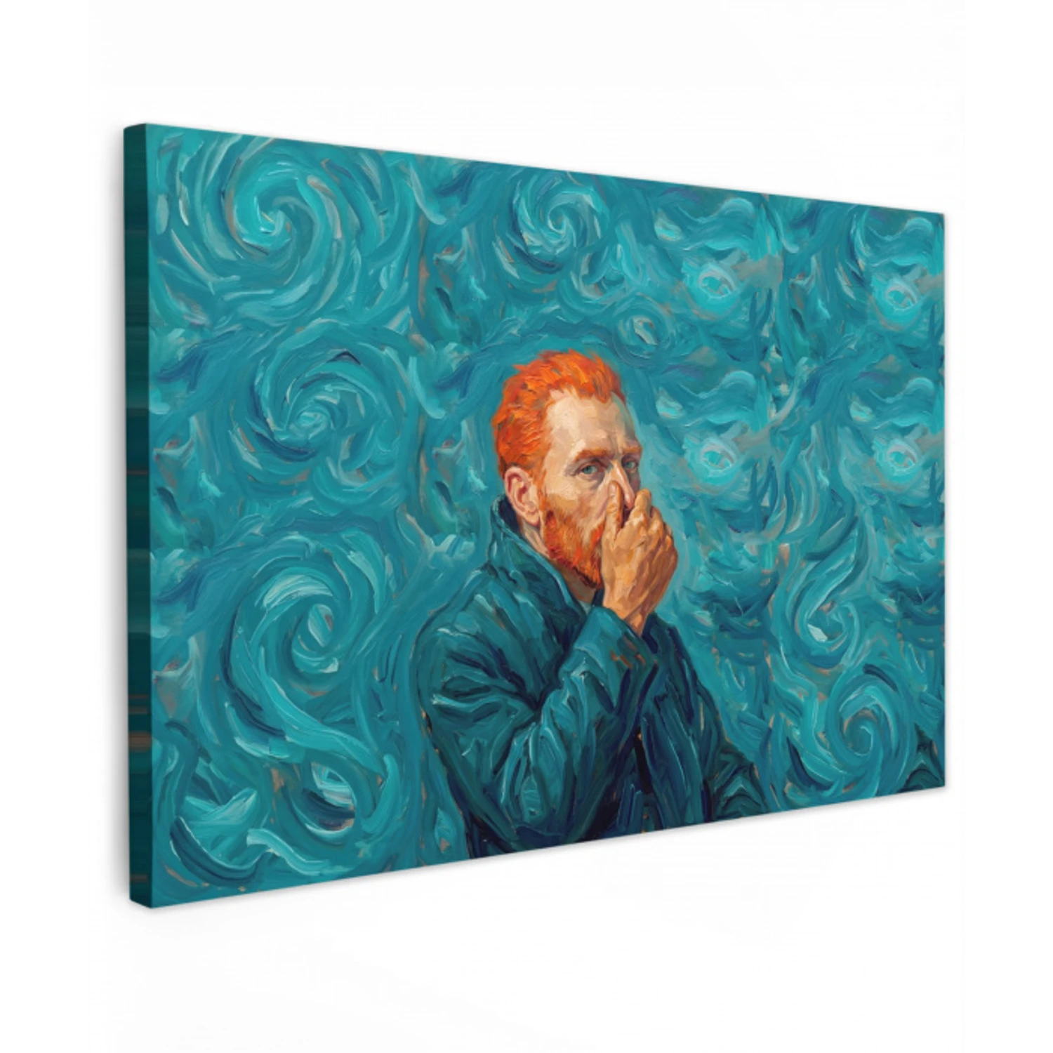 Portret - Klassiek - Blauw Tuinposter op houten frame 2 cm dik klein -3d