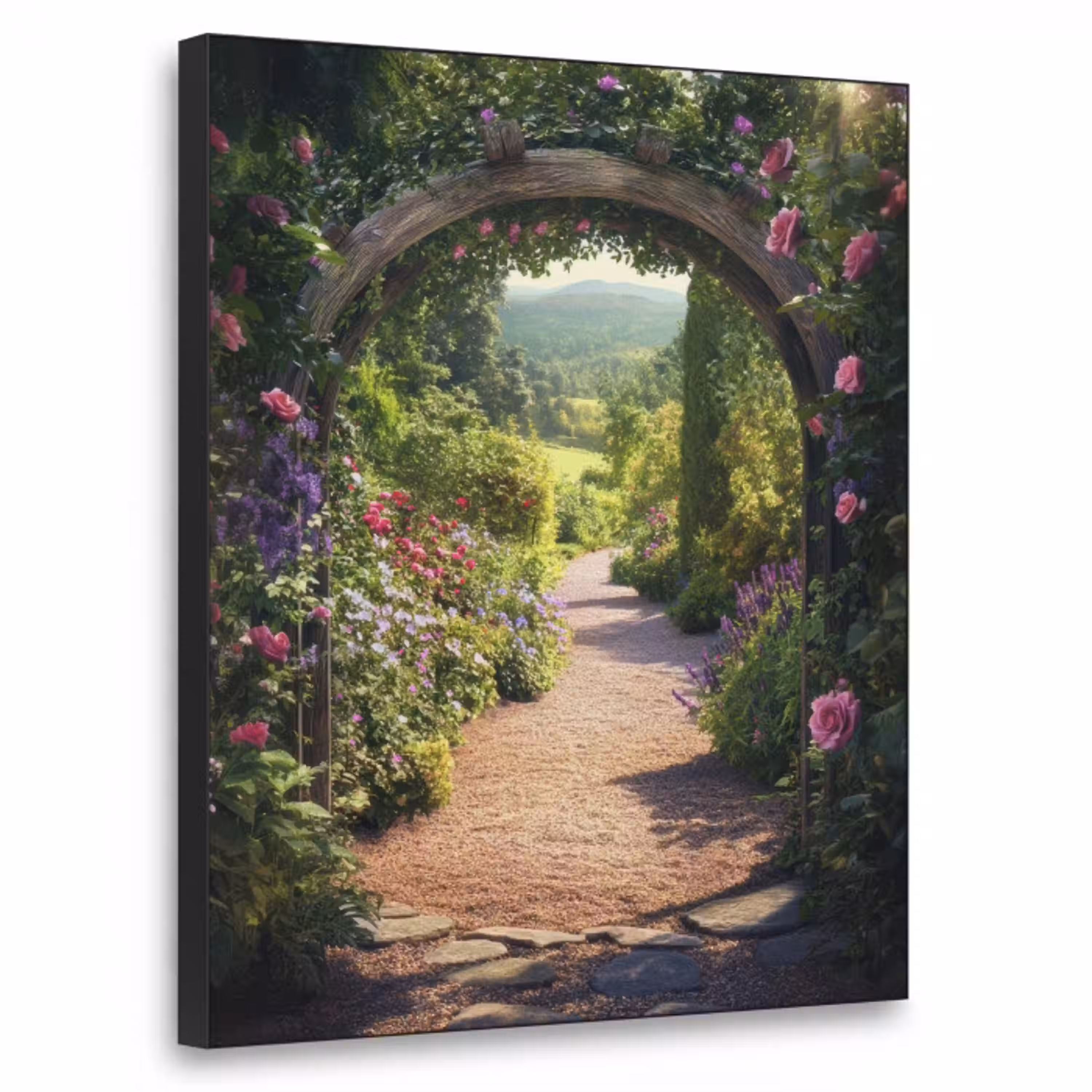 Doorkijk - Bloemen - Natuur - Rozenboog Textielframe - compleet frame klein -3d