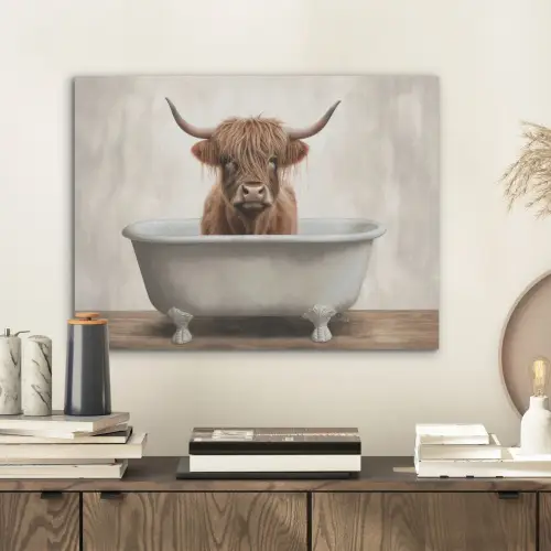 Schotse hooglander - Bad - Badkamer - Badkuip - Bruin - Horens PET vilt klein -sfeer1