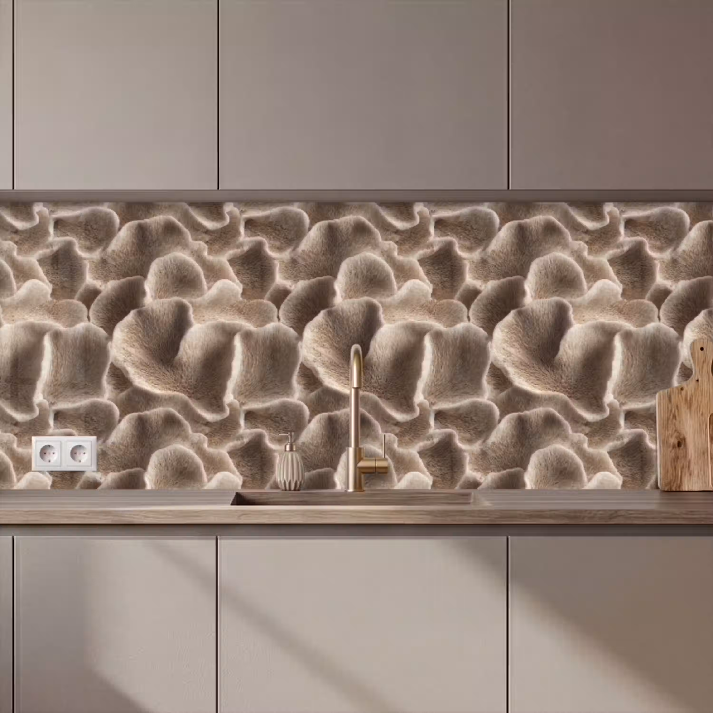 Waaiervorm - Beige - Vezel textuur keuken achterwand 2 middel 871 zz_3dshopping