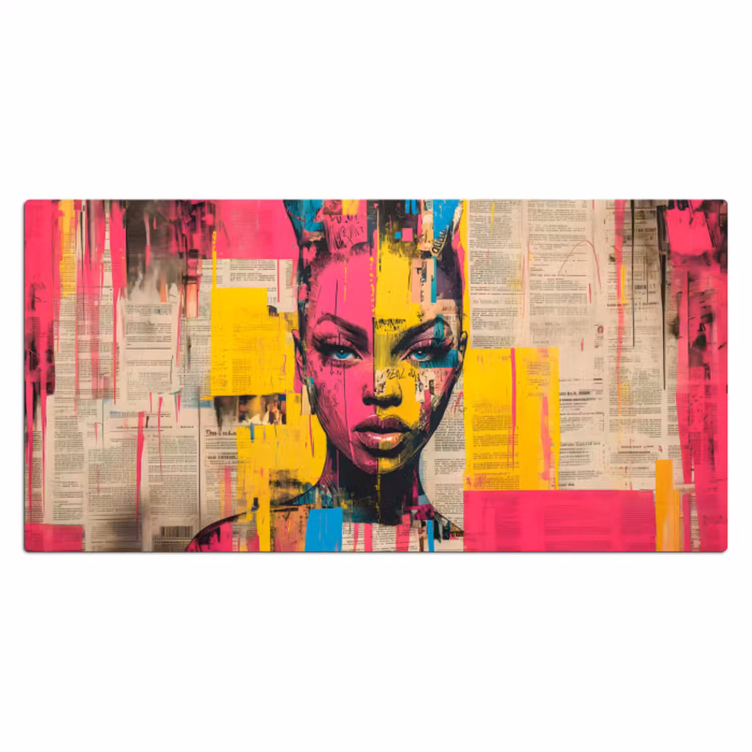 Bureau onderlegger - Vrouwengezicht - Krantenpapier - Abstract - Roze