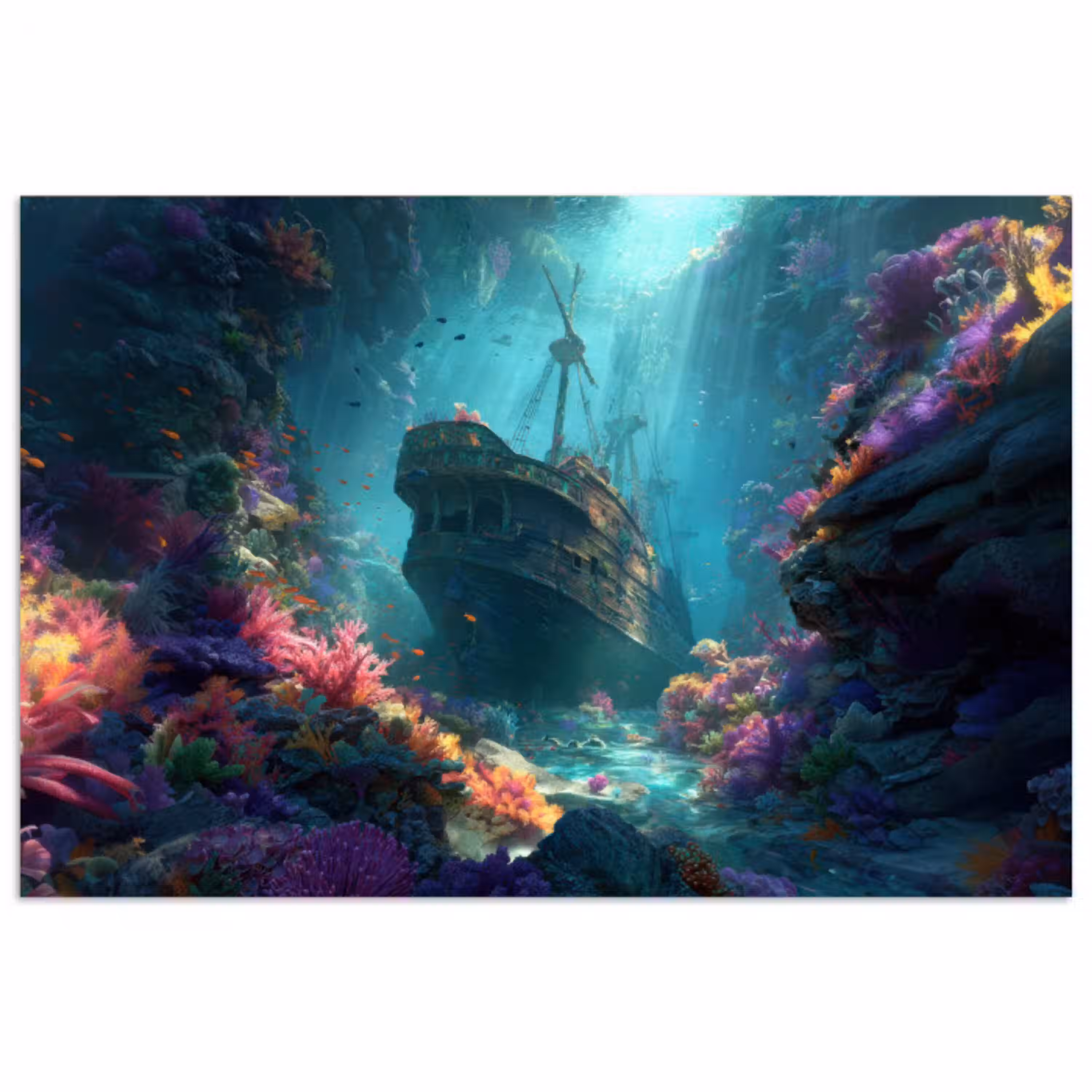 Schip - Hout - Koraalriffen - Zonlicht poster papier klein -3d