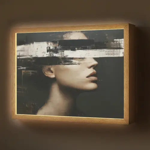 Gezicht - Vrouw - Zwart - Abstract Light Box met batterij (Wandlamp) middel -z3d_website
