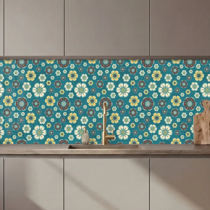 Retro - Bloemen - Patronen - Blauw keuken achterwand 2 middel 871 zz_3dshopping